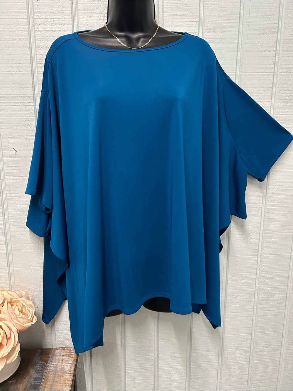 Alfani Teal Blue Draped Poncho Tunic